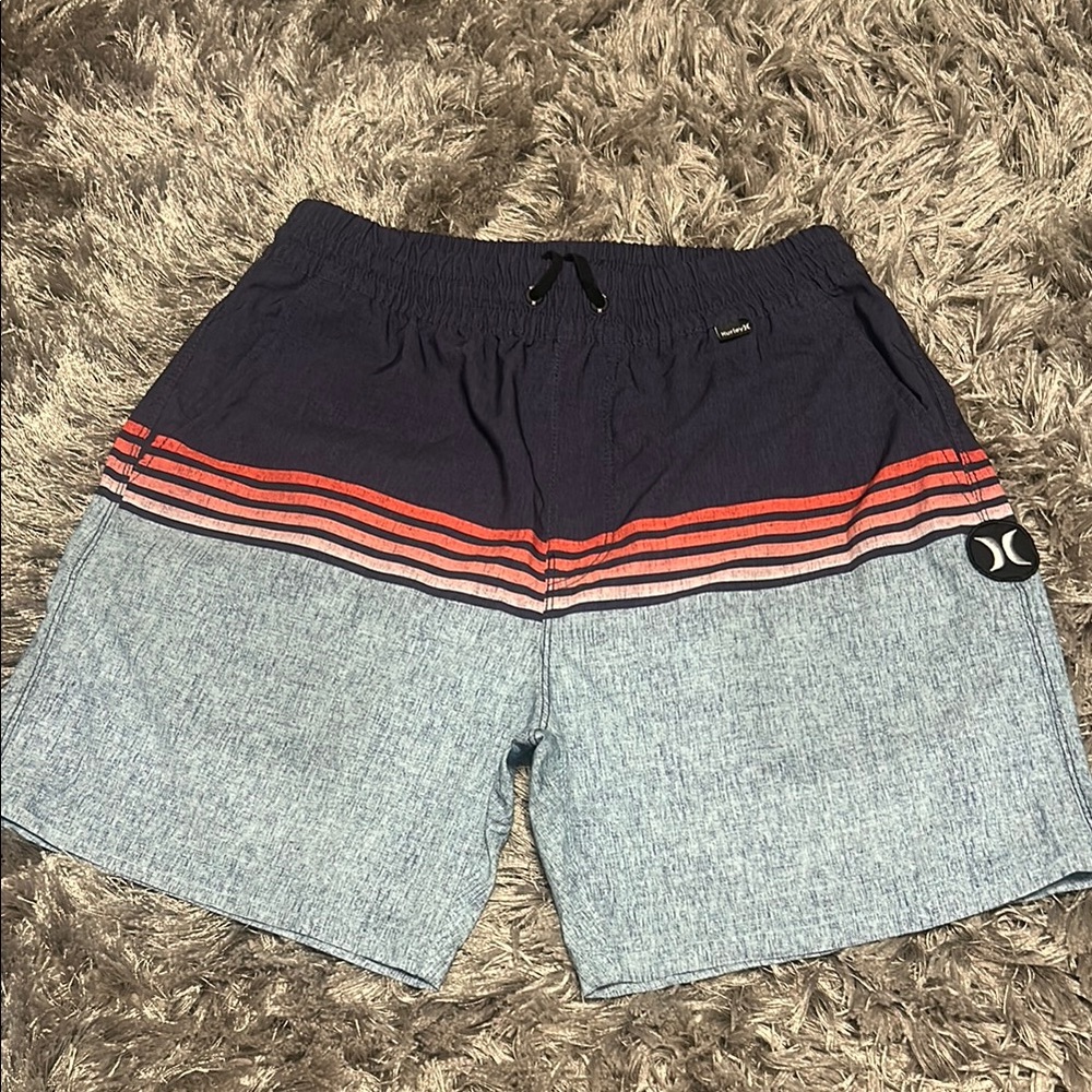 Hurley Blue Hybrid Shorts with Sporty Stripes